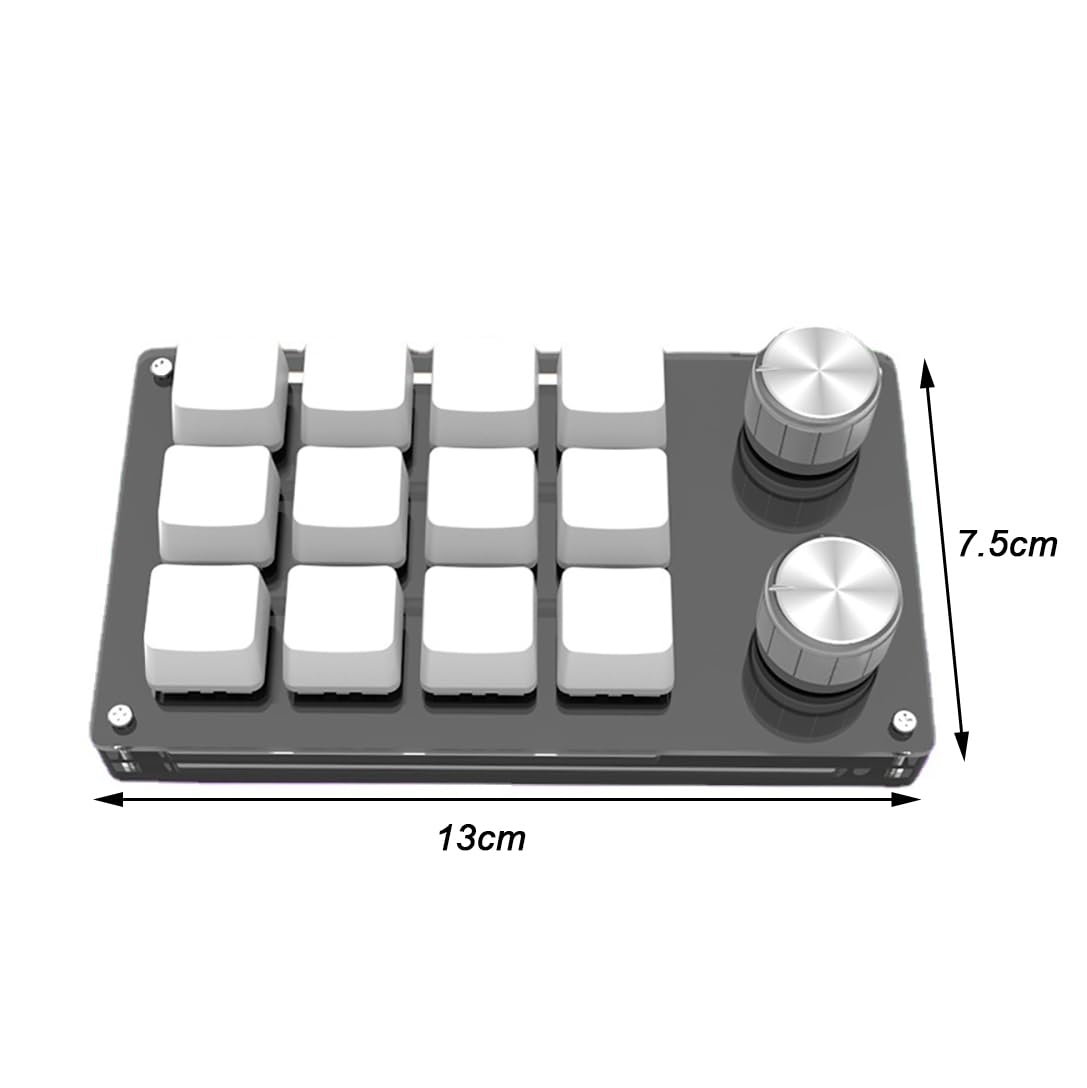 Tastiera meccanica multifunzionale da gioco a 12 tasti, mini tastiera macro con una mano con 2 manopole, tastiera a manopola, Plug and Play, per ufficio, giochi, musica, media, controllo industriale