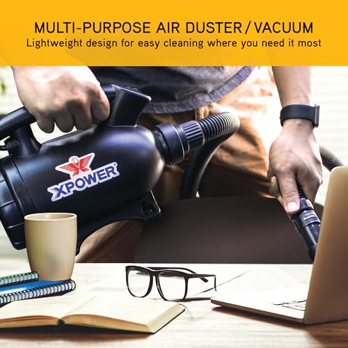 Image of XPOWER A-5 Electric Air Duster for Dusting, Drying, Inflating, Blowing, Vacuuming, Car Detailing, Computer, Leaf Blowing, 100 CFM, 5 Nozzles + 2 Brushes, High Performance Motor, Eco-Friendly