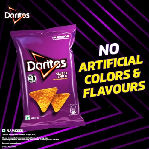 Image of Doritos Nacho Chips 53g /56g /60g /66g /71g, Sweet Chilli flavour, Crunchy Crispy Chips & Snacks (weight may vary)