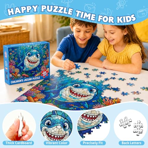 4-Pack 100 Piezas Rompecabezas para Niños Edades 4-8 6-8 8-10, Tiburón Tortuga Pulpo Medusa Rompecabezas Animales Oceánicos, Juguetes para Niños 15"x10" miniatura 4