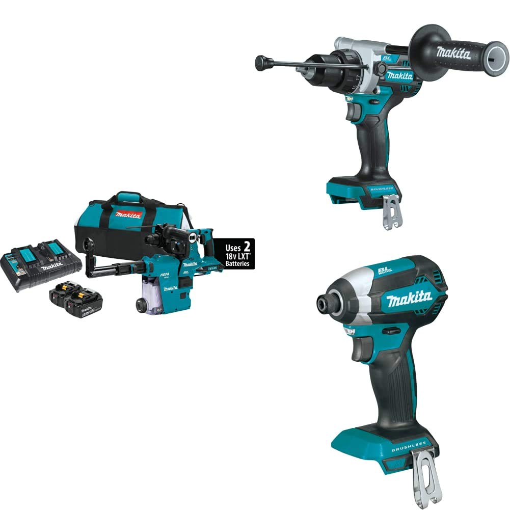 Makita XRH10PTW 36V (18V X2) LXT Brushless 1-1/8" Rotary Hammer Kit, AVT, AFT, AWS (5.0Ah) with XPH1