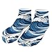 4TH N Women's 5-Pairs Casual Fashion Elastic Ankle Socks, Outdoor Sports Low Cut Sock for Office, Home, Daily Essentials (Japanese Ocean Sea Blue Wave)
