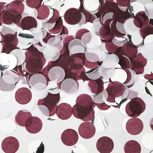 Image of MARFOREVER Maroon Confetti, Maroon Graduation Party Decorations Burgundy Silver Confetti 1 Inch Round Confetti Table Scatter for Engagement Birthday Wedding Bridal Shower Table Decorations