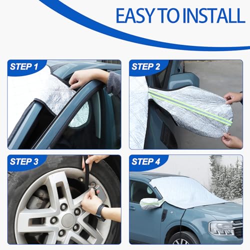 Image of Windshield Snow Cover Fit for Ford Ranger Maverick 2022-2024, Front Windshield Cover for Ice and Snow, Extra Thick Windshield Ice Cover Protect from Rain, Sun, Frost(Silver)