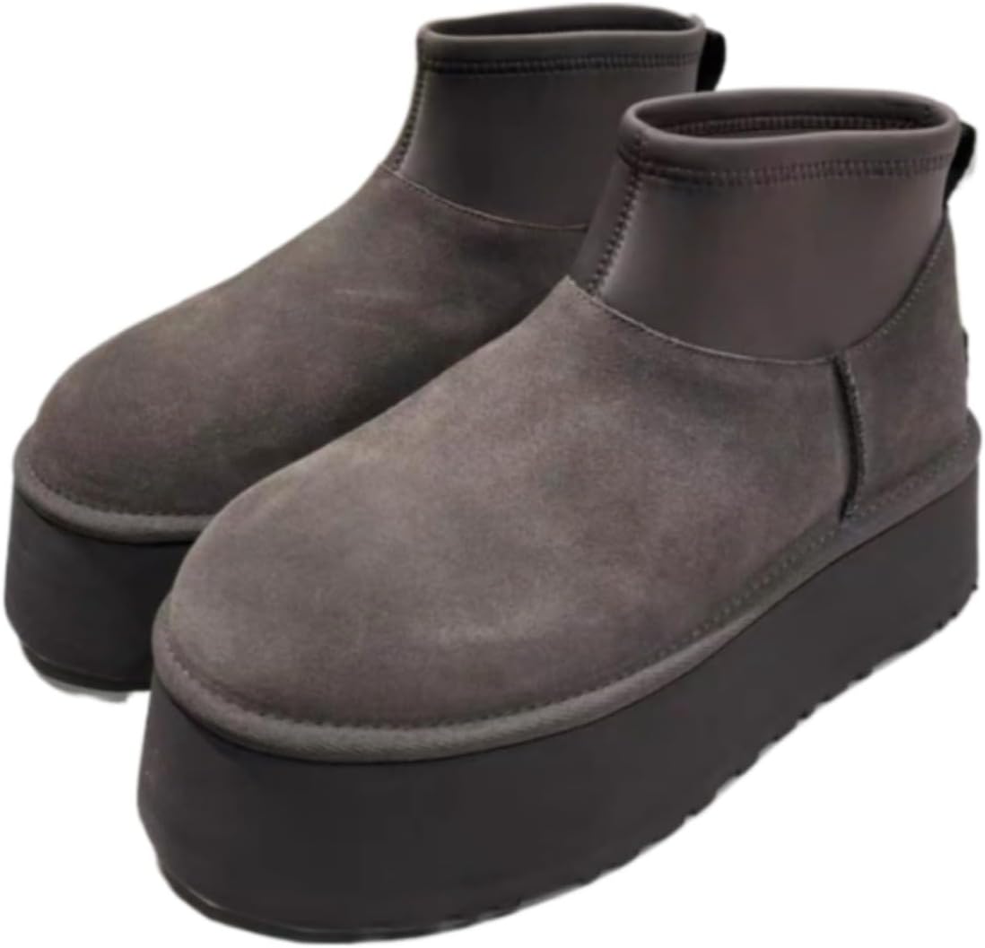 Women's Winter Snow Boots 6cm Platform Slip On Fur Lined Ankle Booties Non-Slip Casual Shoes