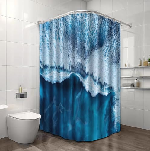 Rideau de douche 150x180 cm bleu glacier à motif mer