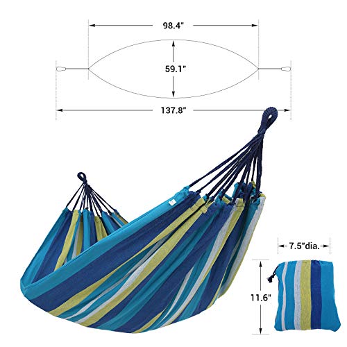 Songmics Double Hammock, 98.4 X 59.1 Inches, 660 Lb Load Capacity, With Hanging Straps, Carabiners, Carry Bag, For Garden, Outdoor, Camping, Blue And Yellow Stripes Ugdc15Yu #TOP1
