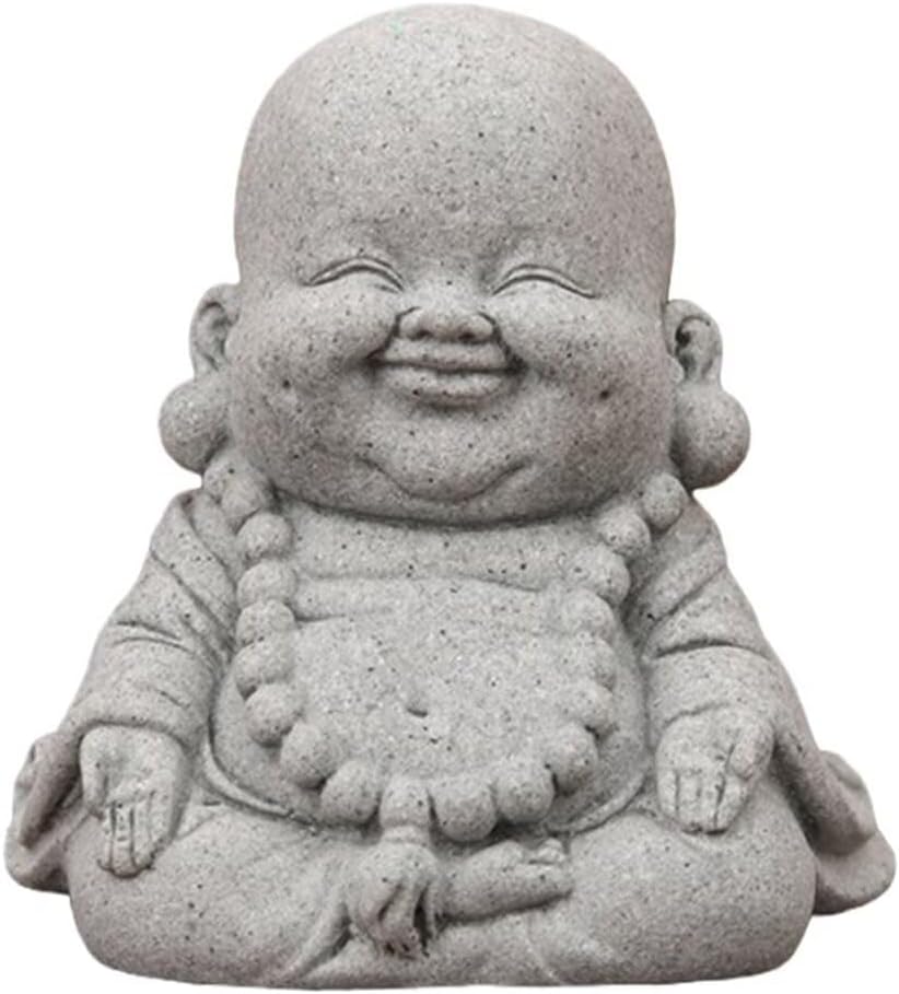 Mini Monk Buddha Statue Sandstone Statues Zen Monk Praying Statue Sculptures for Wealth Good Luck Feng Shui Decor Home Fish Tank Aquarium Garden (Style 17)