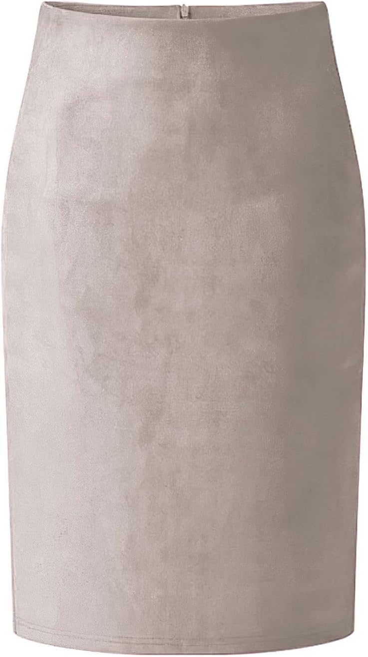 CHARTOU Womens Lightweight Elastic-Waist Faux Suede Leather Side Split Hip Packaged Skirt