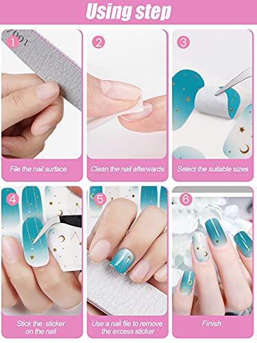 24PCS Full Nail Wraps Aufkleber, EBANKU Schwarz weiÃe Nagelsticker Selbstklebende Stern Mond Nail Art Aufkleber 3D Nagelfolie Nagellack Aufkleber mit 1PCS Nagelfeile für DIY Nageldekoration – Bild 7