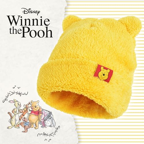 Image of Disney Winnie The Pooh Beanie Hat, Winter Knit Cap with 3D Ears, Yellow
