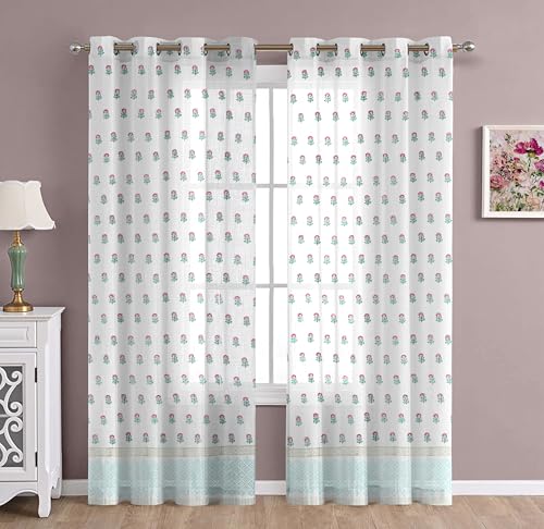 Image of THE LINEN COMPANY Cotton Sheer Printed Curtain for Window Bedroom and Living Roonm Home decor Set of 2 (04 Feet,Mini Bloom)