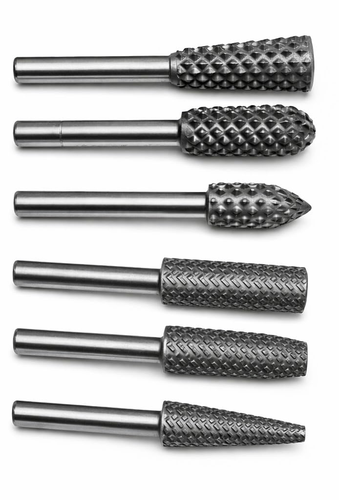 6 Pcs HSS Rotary Burr File Set 6mm (1/4") Shank – Metal & Wood Drill Bit Rasps for Grinding, Deburring, Shaping & Rust Removal, High Speed Steel Rotary Files for Die Grinder & Drill-image-39