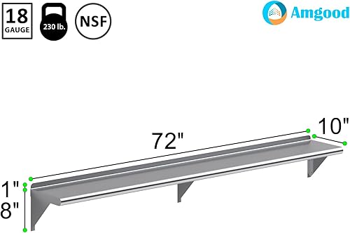 Miniatura 10 de AmGood Estantería de pared de acero inoxidable  Certificado NSF  Estantería metálica para electrodomésticos y equipos  Cocina, Restaurante, Garaje,
