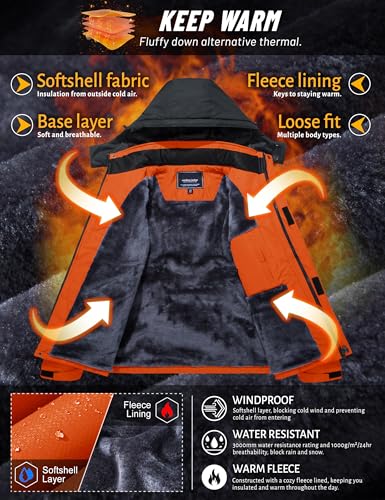 Image of TACVASEN Men's Winter Ski Jacket Waterproof Snow Coats Snowboard Fleece Lining Jacket Warm Parka with Hooded,Standard Length