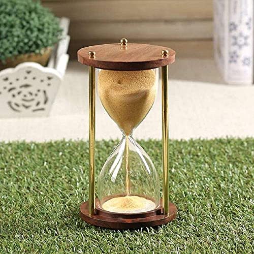 Image of Wooden and Brass Multi Color Sand Timer Hour Glass Sandglass Clock Ideal for Exercise Tea Making Antique Nautical Decor Theme Height 5.5 Inches 5 Minutes (Yellow)