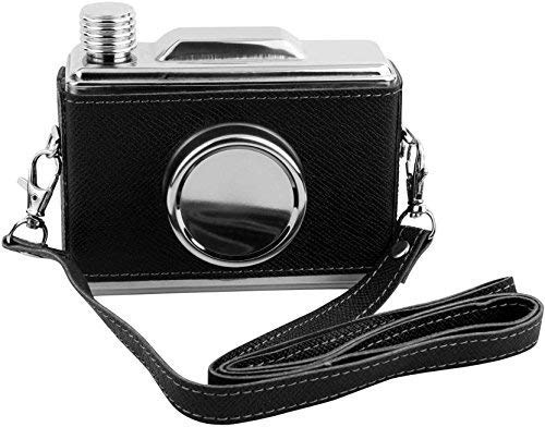 LISTA 11 oz Black Camera Stainless Steel Hip Flask, Black, Alcoholic ...