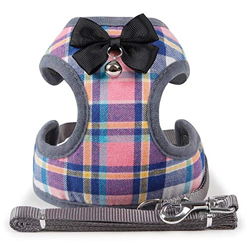 JISTL Dog Harness and Leash Set, Safety No Pull Adjustable with Soft Mesh Vest Harness for Small Dogs and Cats Easy Walk Outdoor (S, Plaid)