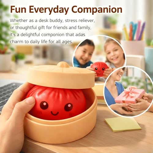 Image of Dumpling Squishy, Glitter Dumpling Squishy, Squishiest Dumplings with Steamer Box, Stress & Anxiety Relief Toys for Kids & Adults Non-Edible (Glitter White)