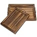 MyGift Set of 2 Country Rustic Burnt Wood Finish Rectangular Nesting Serving Trays w/Metal Handles