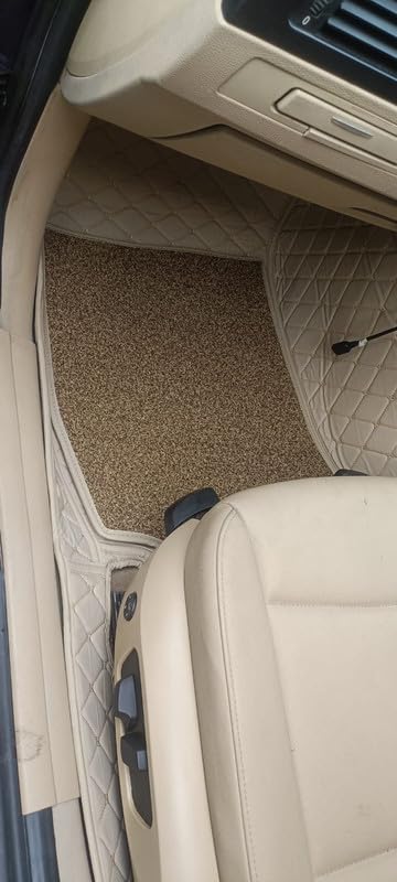 Image of 9D Car Floor Mat Full Set for E Bella SUV (5-Seater) || Luxury Leather with Grass Mat Complete Set || 100% Waterproof and Washable || Color : (Beige)