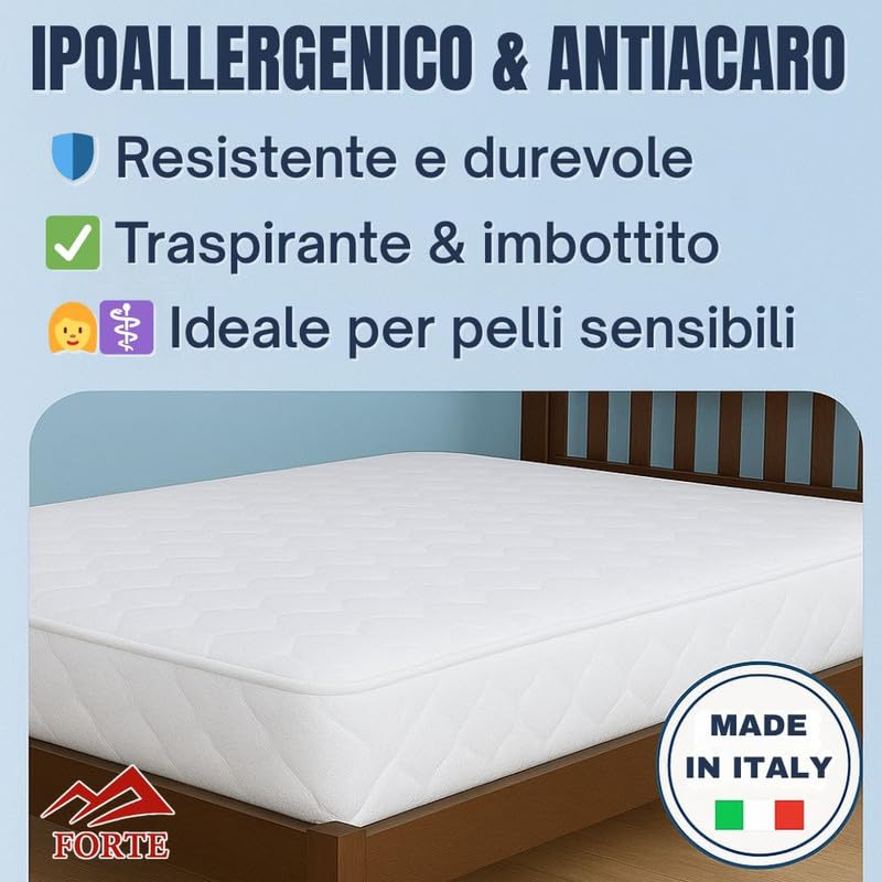 FORTE - Coprirete Matrimoniale 160x190 Imbottito, Resistente Dotato di Lacci agli Angoli, Salvaguarda le Pelli Sensibili con Prioprietà Anallergiche ed Antiacaro, Prodotto in Italia
