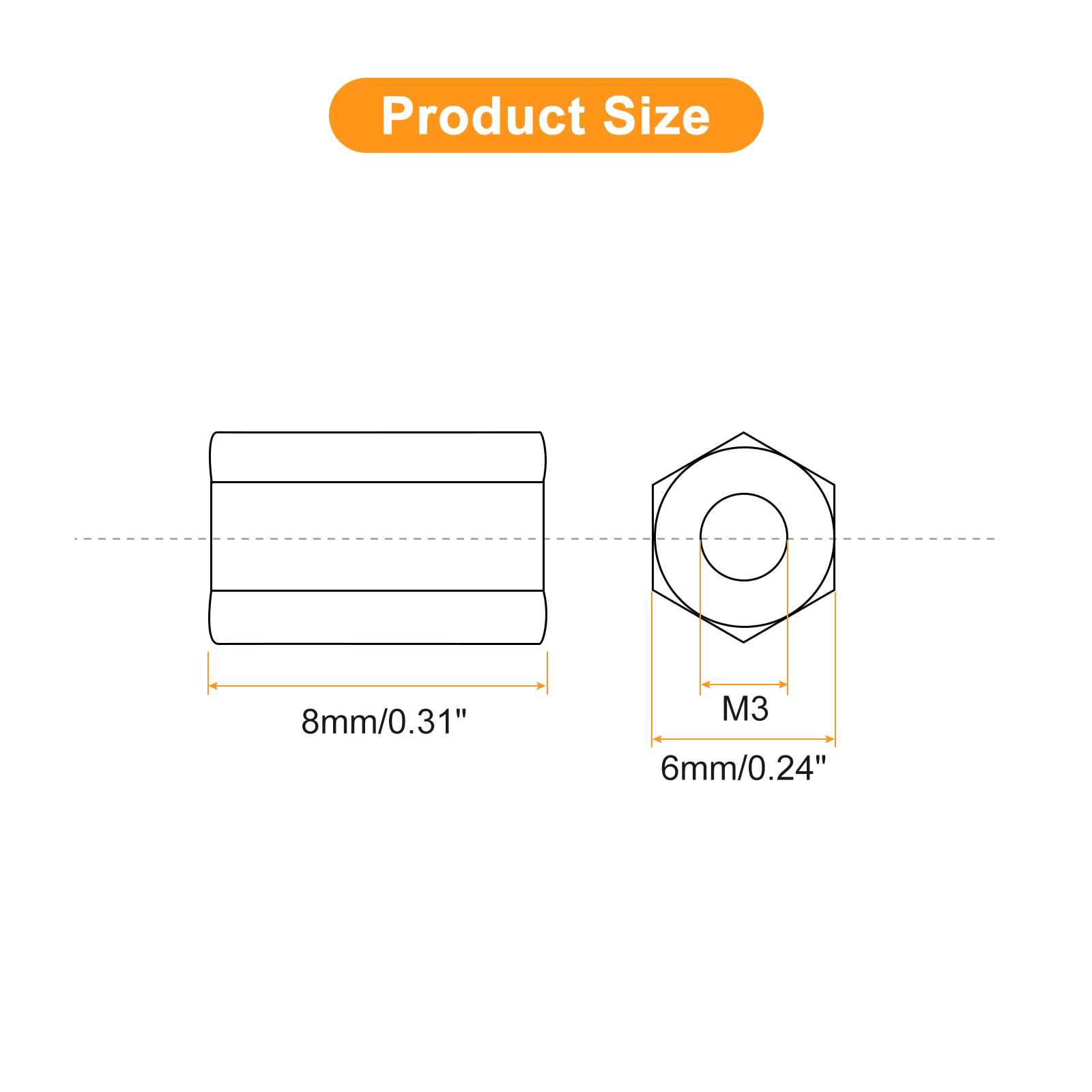 uxcell M3 x 0.5-Pitch 8mm Length Coupling Nuts, 10pcs 304 Stainless Steel Metric Hex Rod Coupling Nuts
