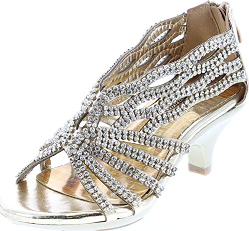Fabulous Angel76 Kids Rhinestone Cut Out Starppy Platform Low Heel Dress Sandals