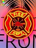 Queen Sense 17'x17' Firefighter Fire Department Neon Sign Light Lamp with HD Vivid Printing Tech Artwork A120FDVVD
