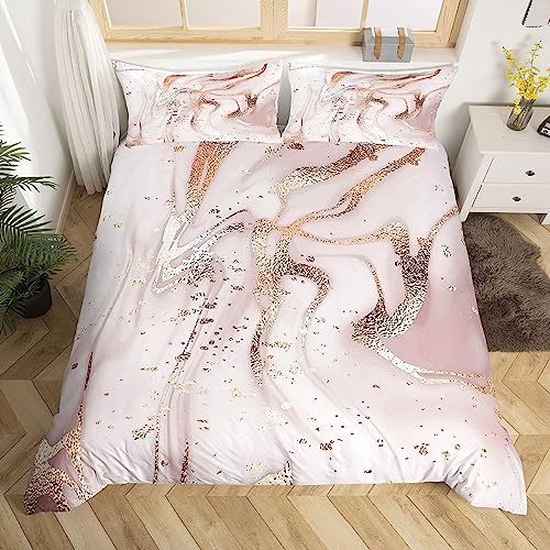 richhome Rose Or marbre Housse de Couette 140x200cm marbre Parure de Lit Enfants Adolescents Or Paillettes Fissures Ligne Ensemble de literie Liquide Art...