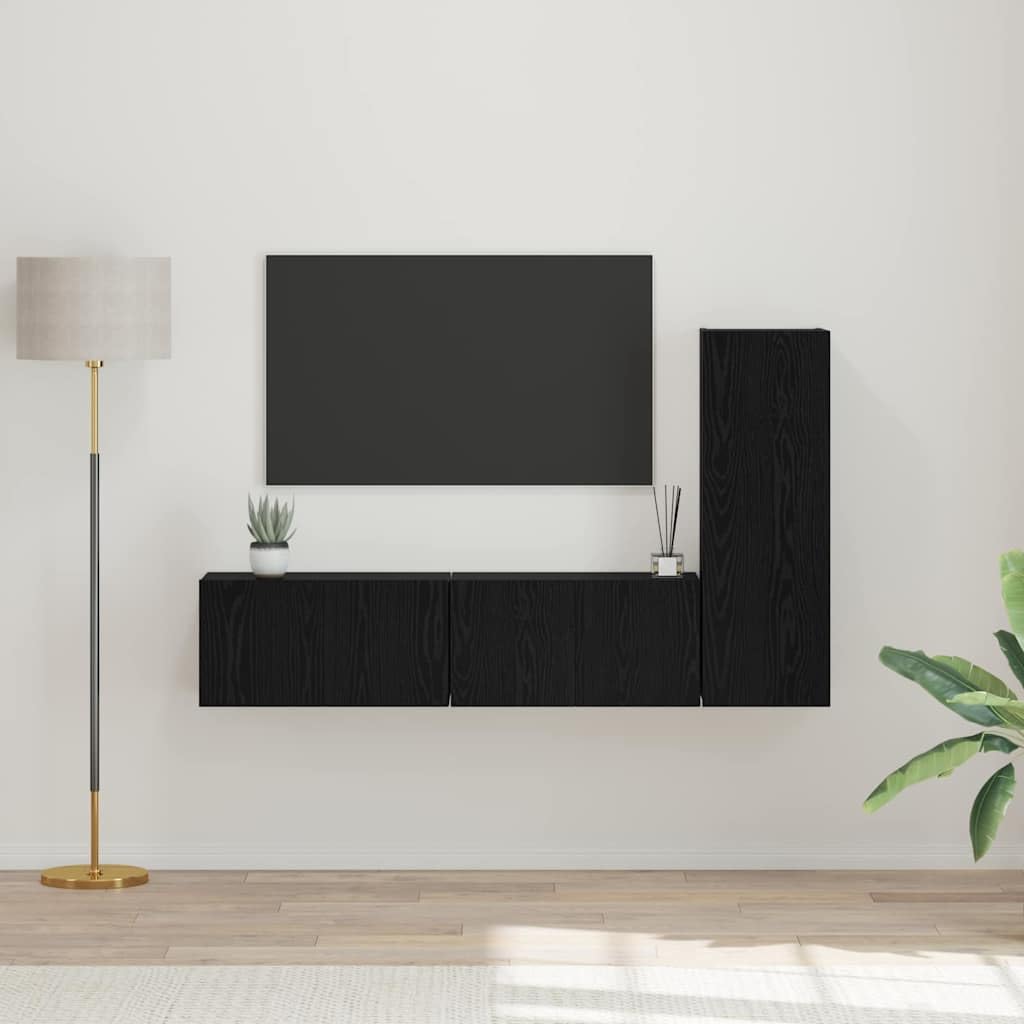 Wiszący drewnopochodny nowoczesny zestaw szafek RTV Czarny 60x30x30 cm