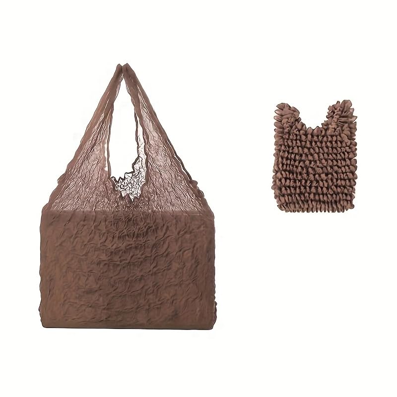 1 sacola de grande capacidade, bolsa de compras leve e dobrável, bolsa de compras feminina, Marrom, Large