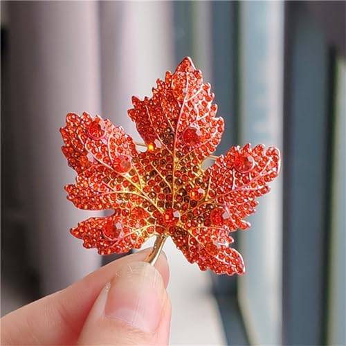 Image of WCRAZYE Rhinestone Maple Brooch Pin for Women Girls Sparkling Full Micro Pave Crystal Fall Thanksgiving Vintage Colorful Maple Leaf Lapel Pin Party Prom Wedding Thanksgiving Jewelry Gift