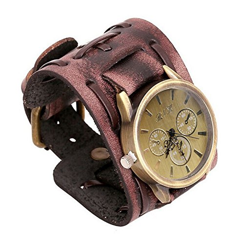 Orologi da uomo con polsino punk bracciale da uomo grande largo in pelle cool retrò orologio rock stile BN marrone orologio da uomo, Marrone, misura unica