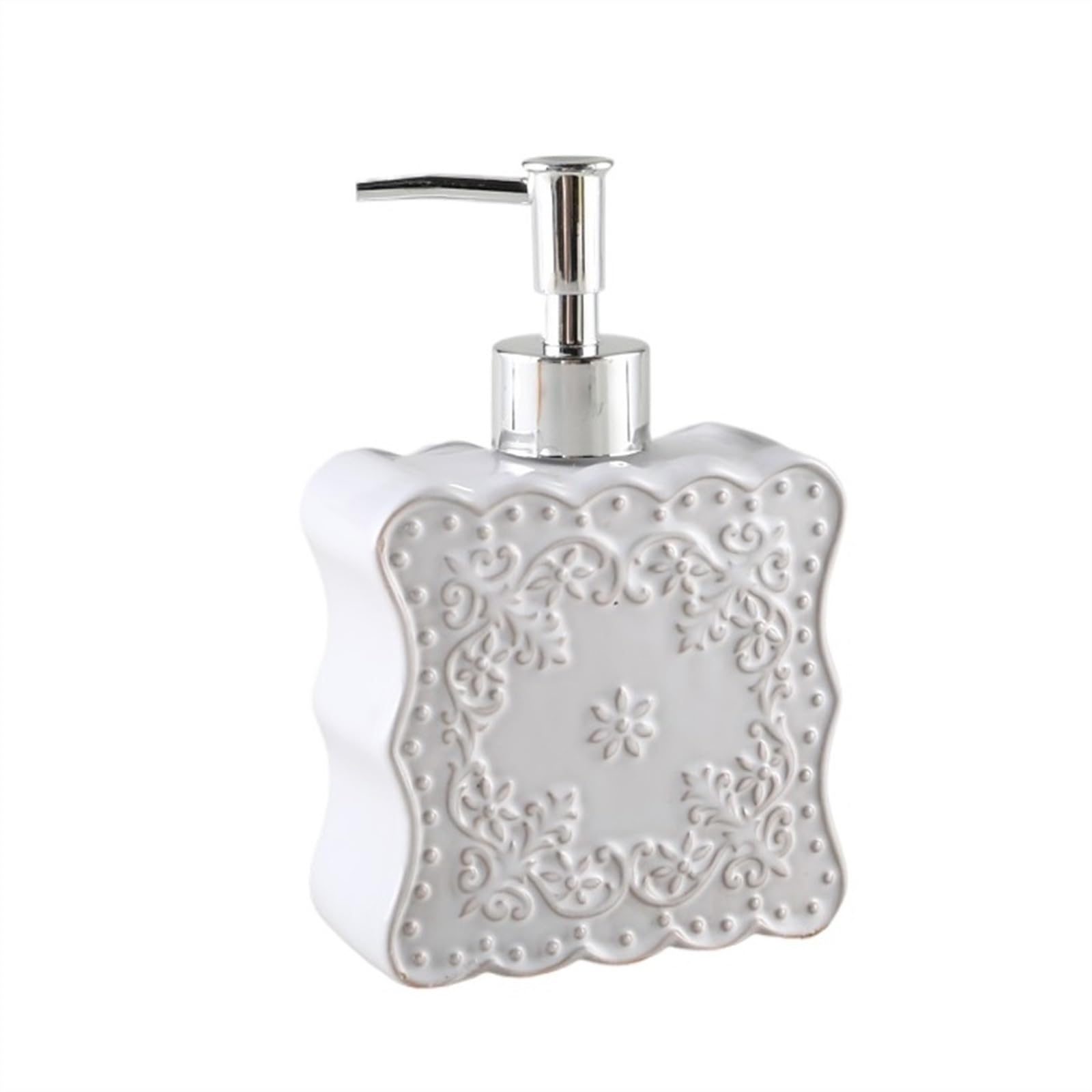 Cyairong-22 One Color Soap Dispenser White Ceramics Soap Dispenser With Embossed Pattern Design 400Ml Square-Shaped Liquid Hand Lotion With Pump, Refillable Dishwashing Dish For Kitchen, Bathroom, Countertop