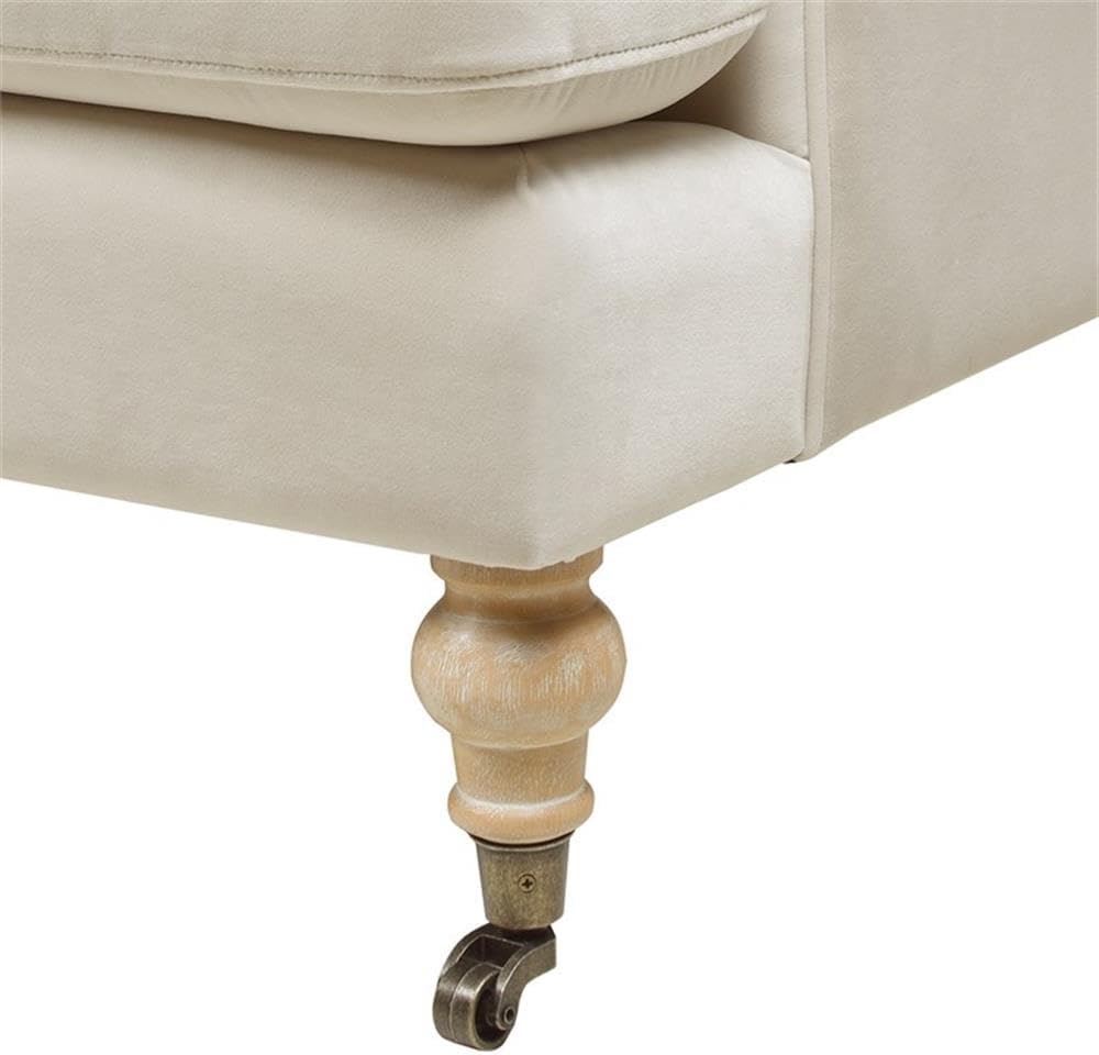 Pemberly Row Contemporary 2-Cushion Tightback Sofa, French Beige Performance Velvet, 88" W X 37" D X 32.5" H, Removable Solid Wood Legs, Lawson Style Living Room or Sitting Room Seating