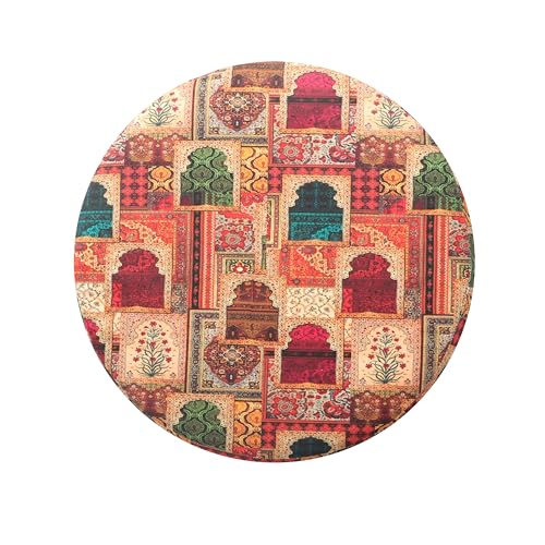 Image of NACIA Velvet Printed Ottoman Chair with Stool Combo | Dressing Table Chair for Bedroom Makeup Room Decor | Modern Upholstered Ottoman with Wooden Legs for Home (18x18x32 Inches, Darbar)