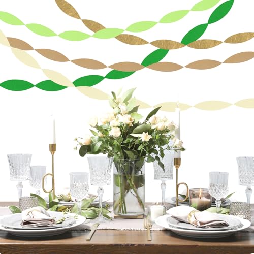 Image of 5 Rolls Green & Gold Crepe Paper Streamers, Crepe Paper Craft for Wedding Baby Shower Birthday Bridal Party Engagement Decorations Supplies