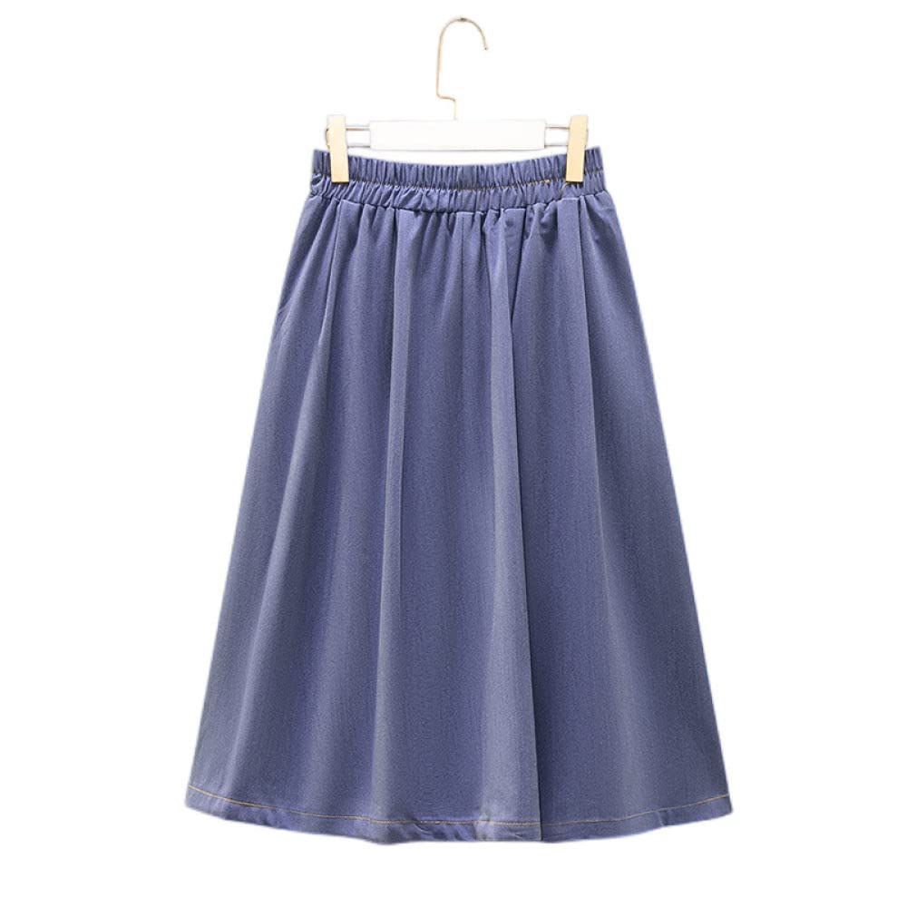 Gonna Donna,Gonna Longuette da Donna Gonna A Ombrello in Denim Plissettato A Vita Alta Elastica Blu con Tasca Plus Size Gonne Lunghe Casual A Trapezio A Trapezio per Ragazze Signore,XL