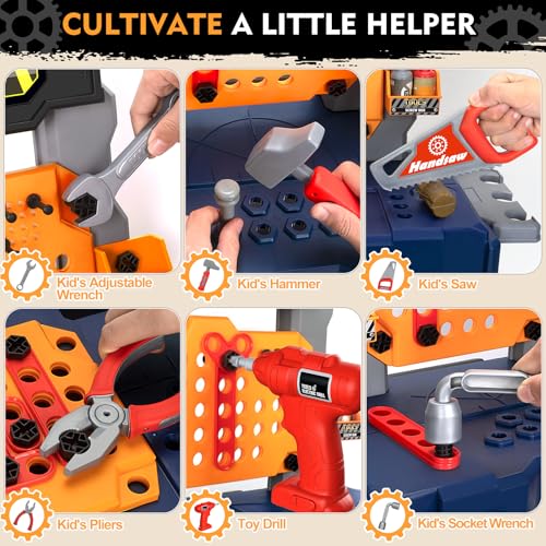 Hodurgyi GZT ORANGE Kids Tool Bench With Electric Drill And Chair, Pretend Play Kids Tool Set, Transformable Toddler Tool Box thumb #3