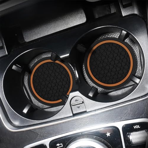 Image of Mandark 2PCS Car Cup Holder Coasters, 2.75 Inch Non-Slip Insert Water Bottle Holder Pads, Dustproof Automotive Interior Accessories Mat, Universal for Vehicles, Trucks, RVs and More(Black /Orange)