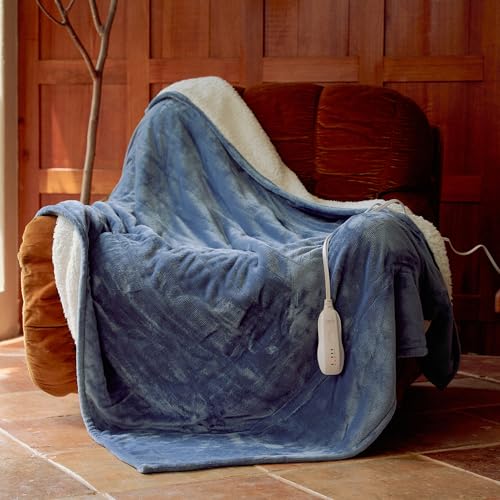 Image of SOGANASA Heated Blanket Throw 50"x60" - Machine Washable Electric Throw Blanket Office Heated Throw Blanket with ETL & FCC Certification 5 Heating Levels 3 Hour Auto-Off Overheat Protection(Blue)