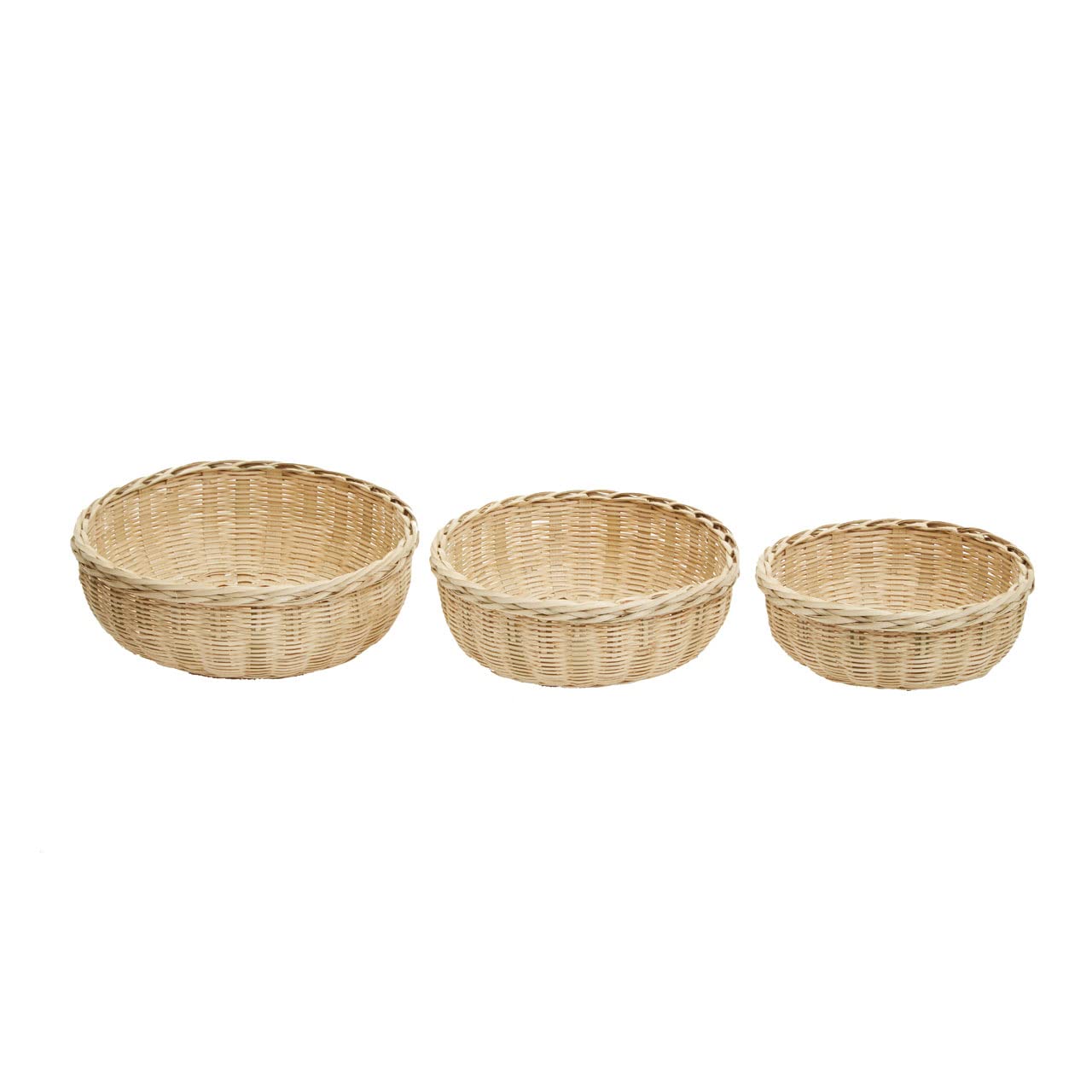 Premier Housewares Set of Three Bamboo Baskets/Hamper Baskets for Gifts/Handwoven Picnic Baskets/Farmhouse Style Picnic Basket/Wicker Basket W26 x D26 x H9cm.