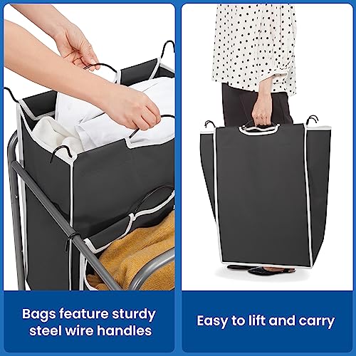 Image of STORAGE MANIAC Laundry Sorter 2 Section, 90L (23.7Gal) Laundry Hamper with Wheels, Clothes Basket Separator Sorter, 2 Bag Cart and Removable Bags for Closet, Dorm, Collage, Black