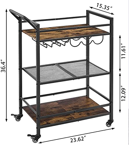 Tajsoon3tierbarcartmobilebarservingcartindustrialstylewinecartforkitchenbeveragecartwithwinerackandglassholderrollingdrinktrolleyforlivingroomrusticbrown  Urban Country Home Decor Tajsoon 3 tier bar cart mobile bar serving cart industrial style wine cart for kitchen beverage cart with wine rack and glass holder rolling drink trolley for living room rustic brown  urban country home decor