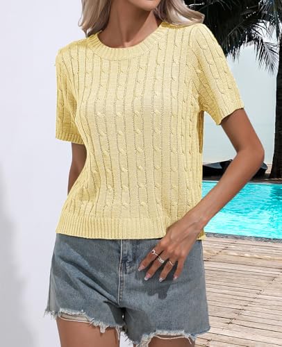 Image of MINTLIMIT Women's Short Sleeve Sweater Tops Lightweight Pullover Shirts 2025 Spring Summer Trendy Casual Blouses
