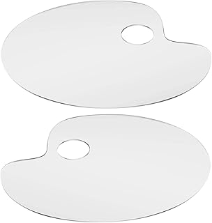 Premify 2pcs Reusable Clear Acrylic Paint Palette Set of Two 8 x 11.8 Inch Oval Shaped Artist Painting Pallette Non-Stick Oil Paint Washable with Thumb Hole, Protective Painting Film for DIY Art Craft