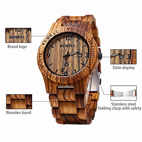 BEWELL-Wooden-Watch-Fashion-Handmade-Sports-Mens-Wooden-Watch-Analog-Quartz-Lightweight-Handmade-Wood-Wrist-Watch