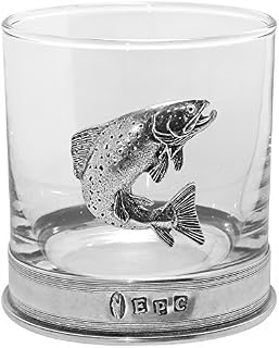English Pewter Company Whisky Rum Glass Tumbler with Pewter Trout Badge [TUM09]