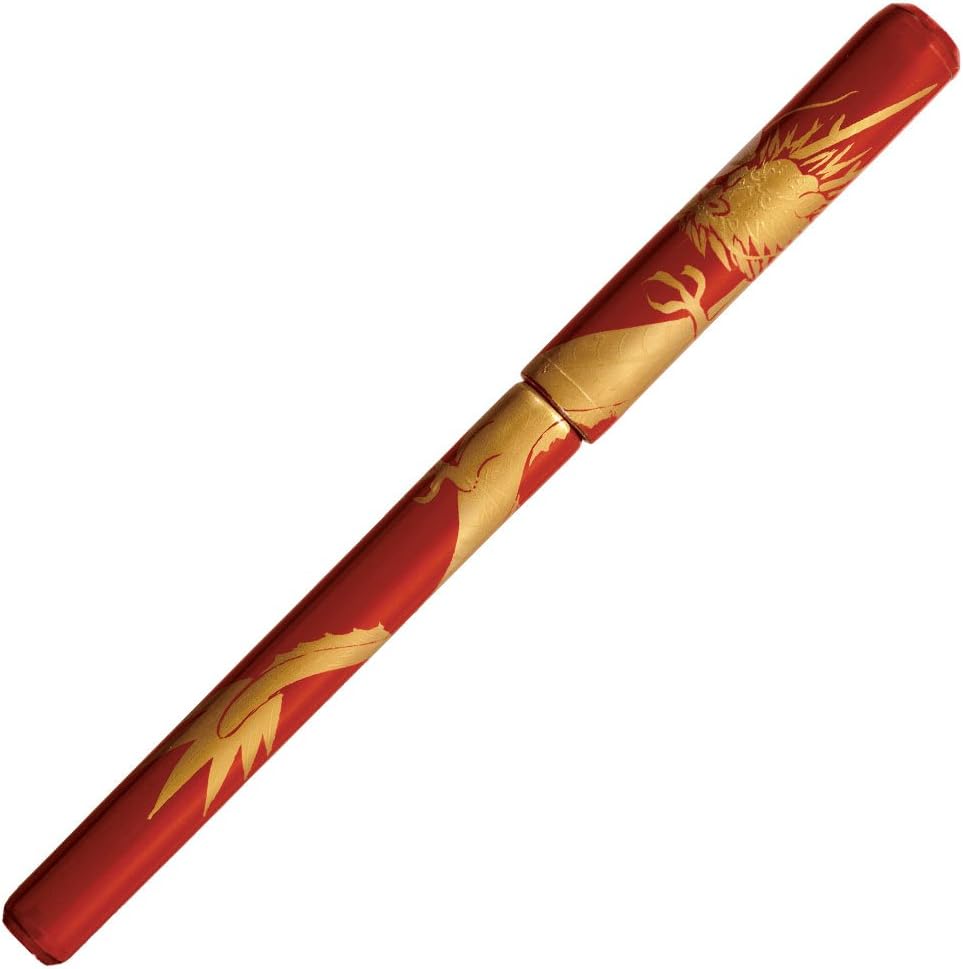 Akashiya Natural Banboo Brush Maki-e Fude Pen Lacquered Paint Dragon Red with Paulownia Box